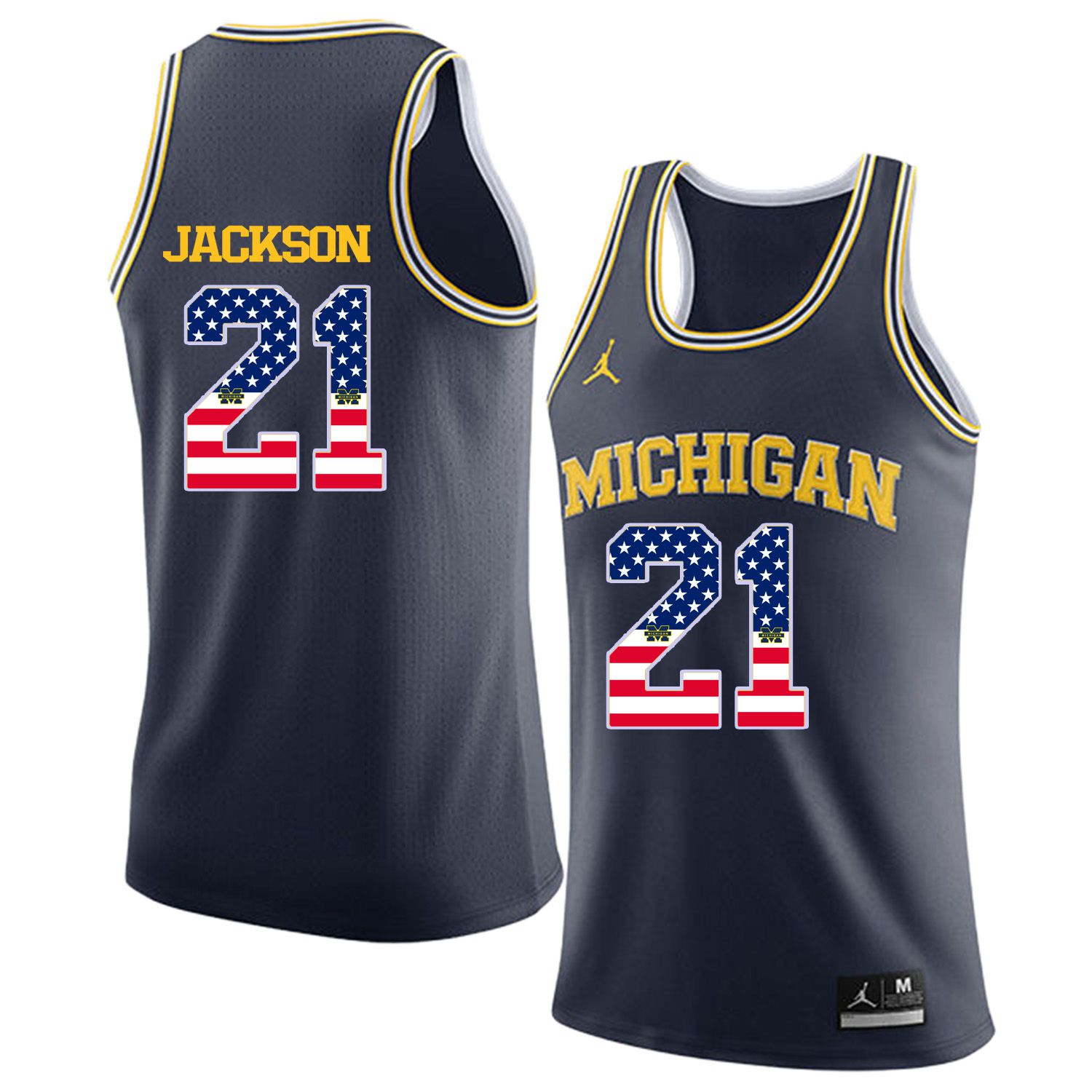 Men Jordan University of Michigan Basketball Navy #21 Jackson Flag Customized NCAA Jerseys